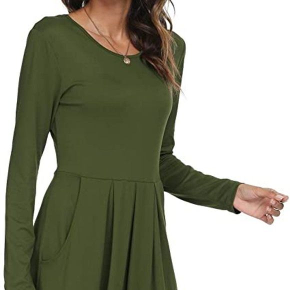 DouBCQ Women's Casual Long Sleeve Flowy Pleated Fall Dresses - Picture 1 of 3